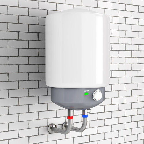 tankless water heater on a brick wall